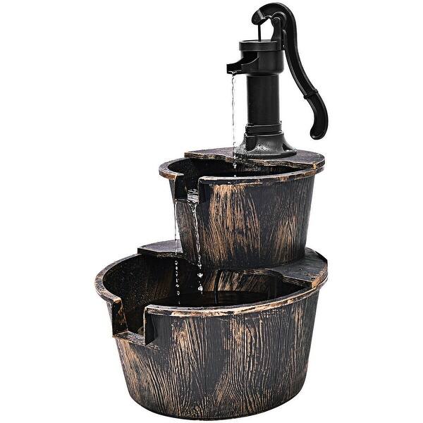 Gymax 2 Tier Barrel Waterfall Fountain Barrel Water Fountain Pump Outdoor Garden Gymax 2 Tier Barrel Waterfall Fountain Barrel Water Fountain Pump Outdoor Garden