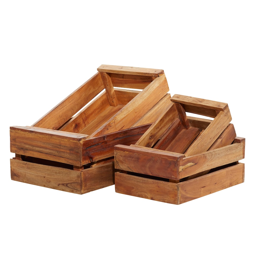 Wood Handmade Storage Basket with Handles - Set of 4 Brown - Roche River Decor - 15"W x 22"L x 9"H