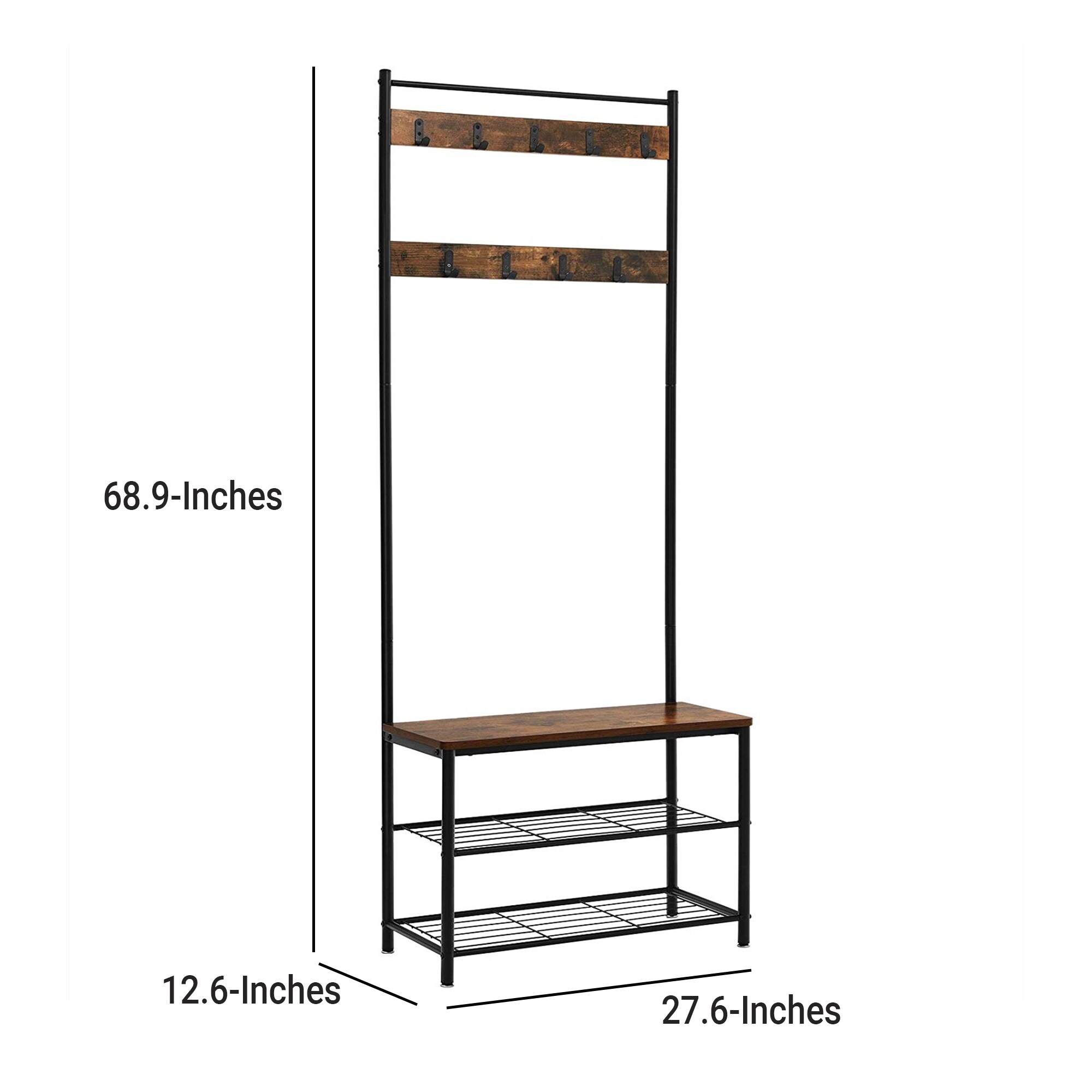 Shop Industrial Wood And Metal Coat Rack With Shoe Bench Black And Brown On Sale Overstock 29074378