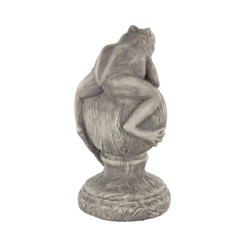 Polystone Frog Textured Sculpture with Round Base - Gray - Roche River Decor - 7"W x 7"L x 14"H