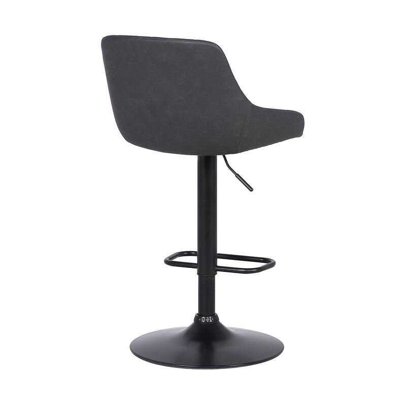 Klay Contemporary Adjustable Barstool in Black Powder Coated Finish and Grey Faux Leather