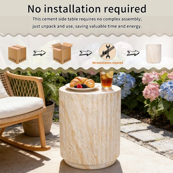 Outdoor Side Table, Cylinder Shaped MgO Patio End Table