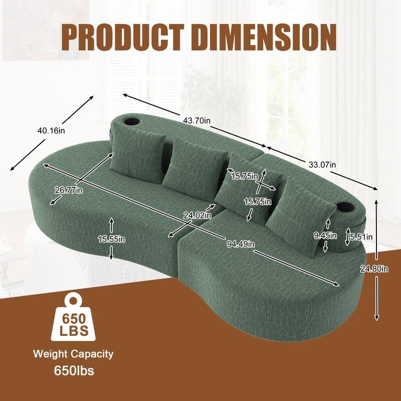 Chenille Upholstered Curved 3 Seat Minimalist Compressed Modular Sectional Sofa