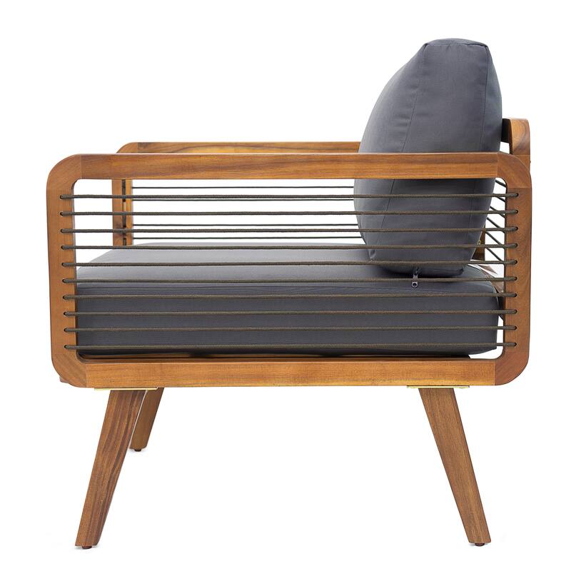 Scott Living - Talia Outdoor Modern Armchair with Grey Cushions and Acacia Wood Frame