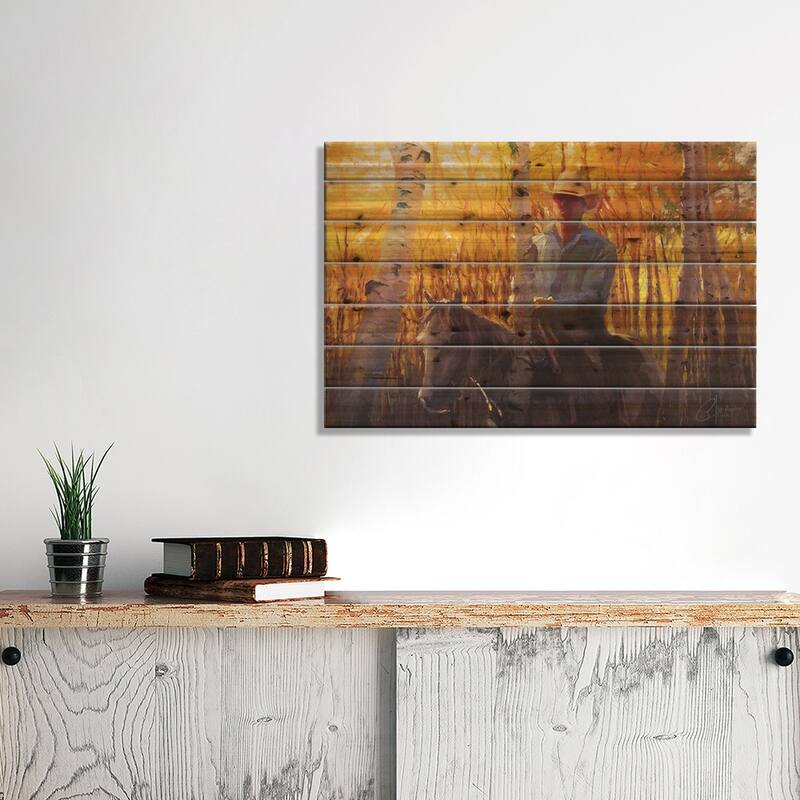 Aspen Cowboy Print On Wood by Christopher Clark - Multi-Color