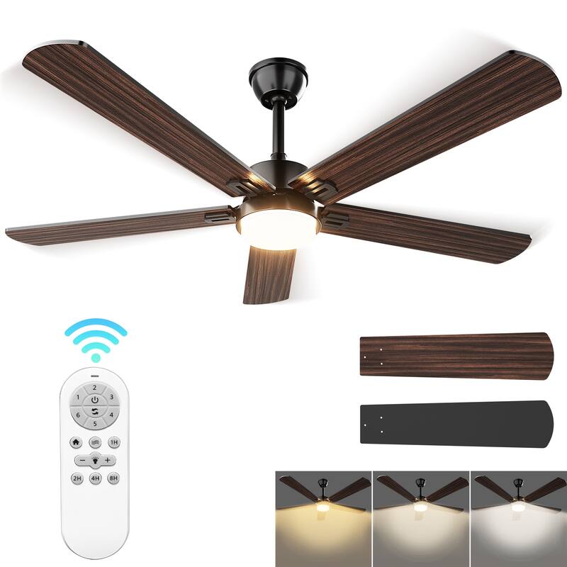 Modern Farmhouse Large Ceiling Fan with Integrated Light and Remote, Ceiling Fan with Timer and 6-speed Wind
