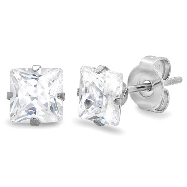 Discontinued Stainless Steel 6mm Square Princess Cubic Zirconia Discontinued Stainless Steel 6mm Square Princess Cubic Zirconia Stud Earrings 4ct Tw