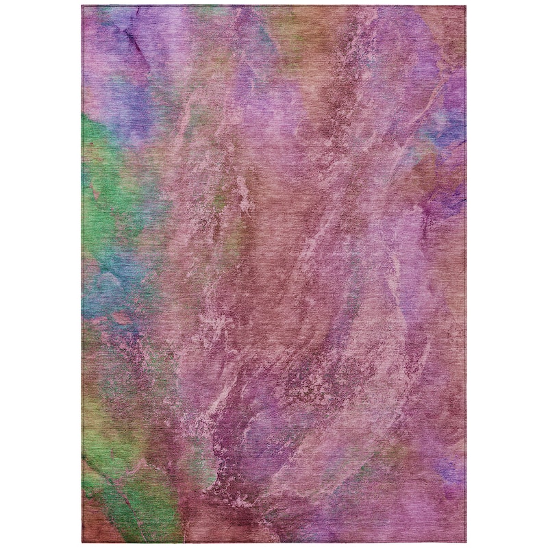 Machine Washable Indoor/ Outdoor Abstract Watercolor Chantille Rug