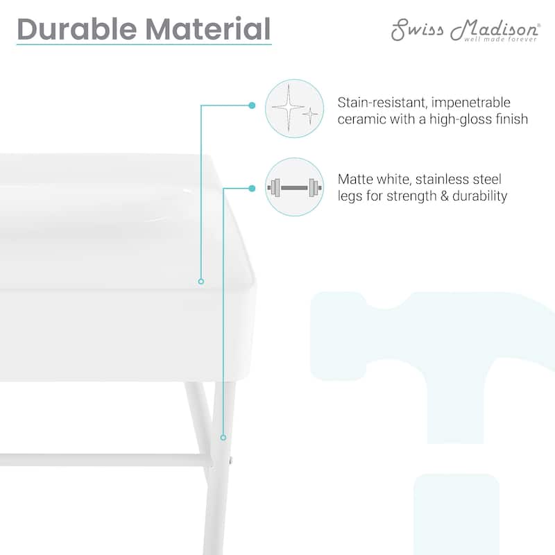 Charme 36 Ceramic Console Sink White Basin Matte White Legs - 36" x 16" 35"