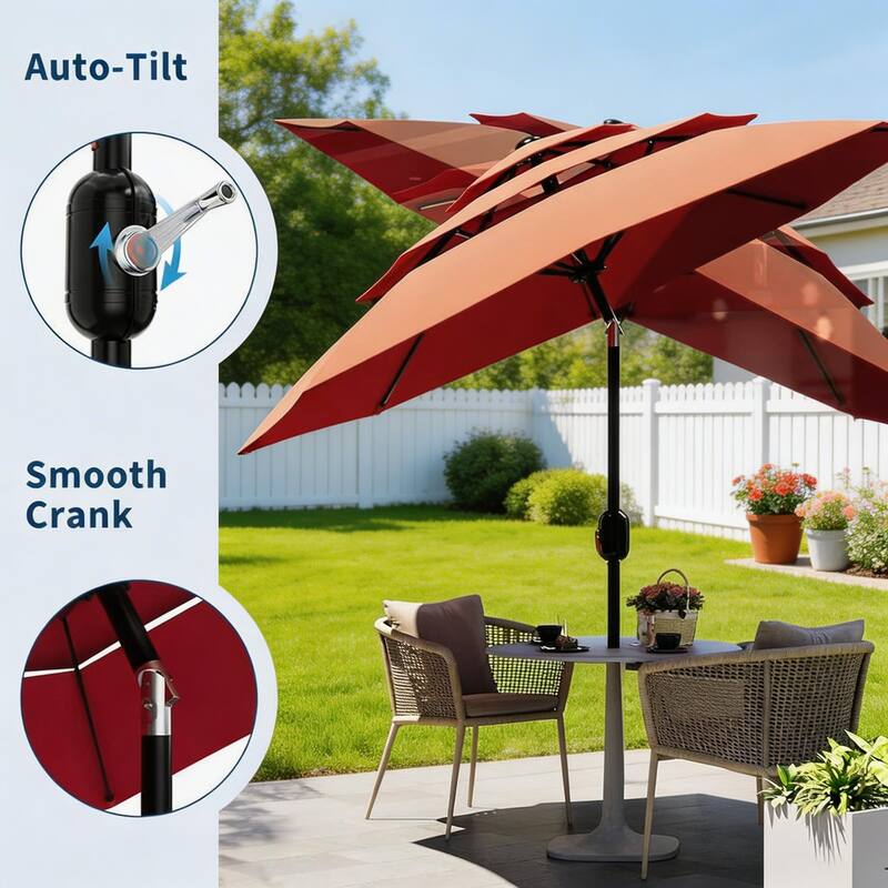 10Ft 3-Tier Patio Umbrella, with Vents, Easy Crank & Tilt