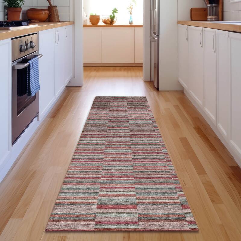 Premium Washable Super Soft Geo Stripe Mayfield Rug - Red - 2' 3" x 7' 6" - Runner