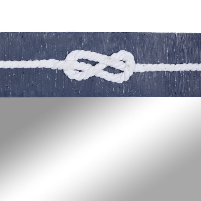 Wood Wall Mirror with Knotted Rope - Blue - Roche River Decor - 2"W x 23"L x 31"H