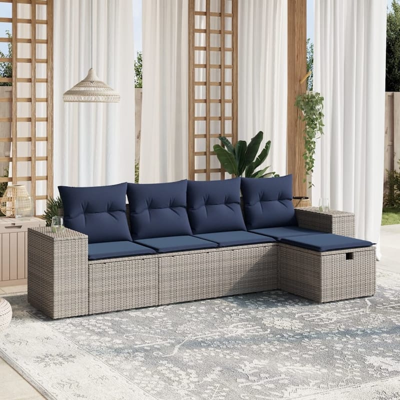vidaXL Patio Sofa Set with Cushions Outdoor Conversation Furniture Poly Rattan - 21.7" x 24.4" x 27.2" - Gray without table