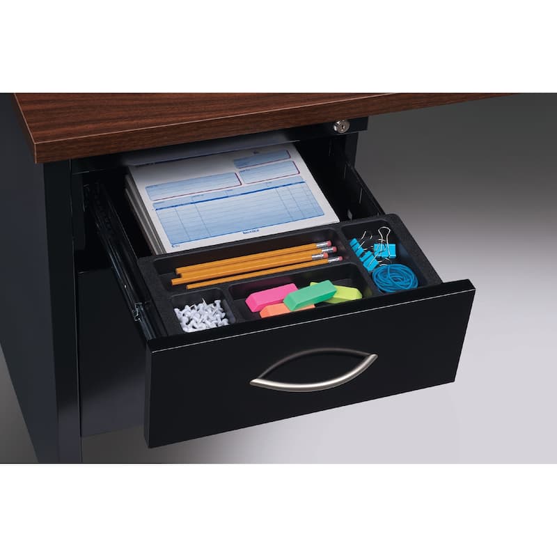 Hirsh Executive Office Modular Left-Hand Single Pedestal File Desk, 30" D x 66" W, Black / Walnut
