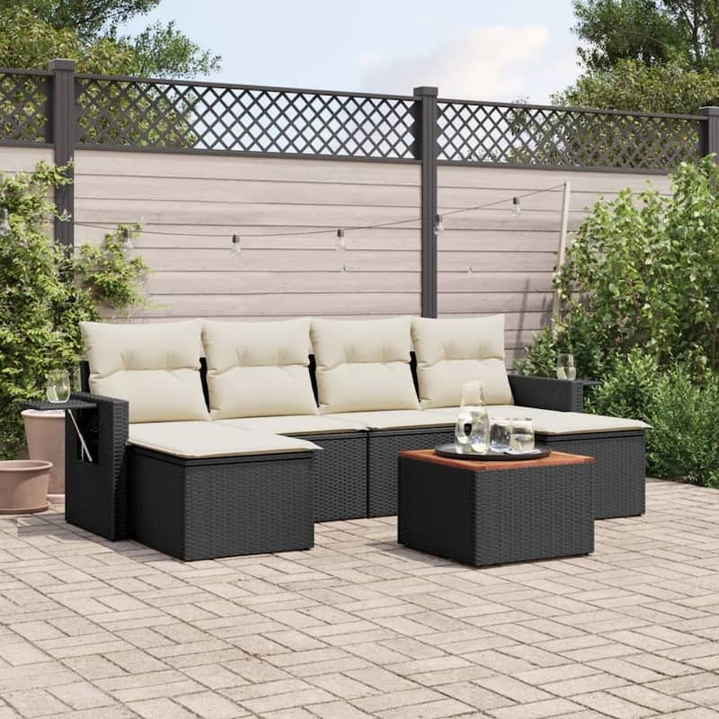 vidaXL 7-Piece Garden Sofa Set Black, Cream white - 24.4 x 25.8 x 27.2