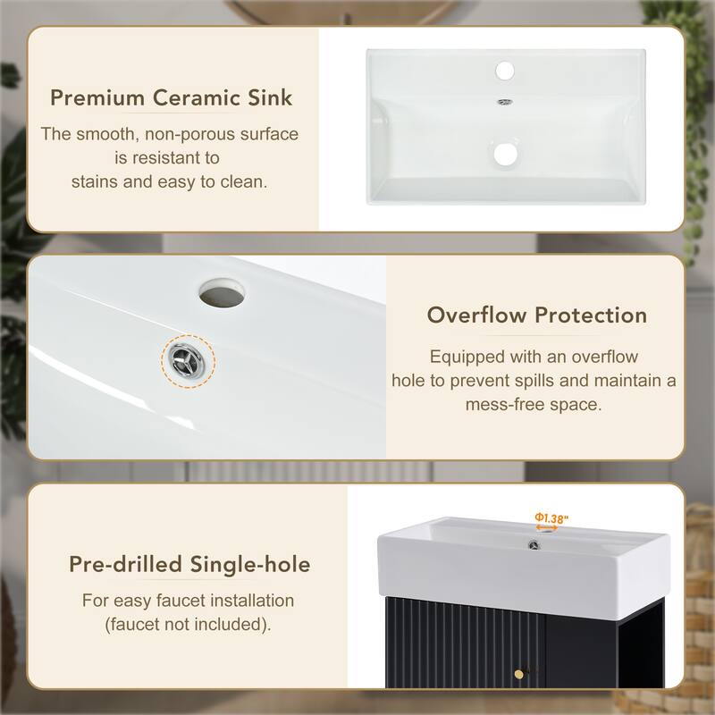 21.6" White Floating Bathroom Vanity - Space-Saving Wall-Mounted Sink Cabinet with Side Storage & Soft-Close Door