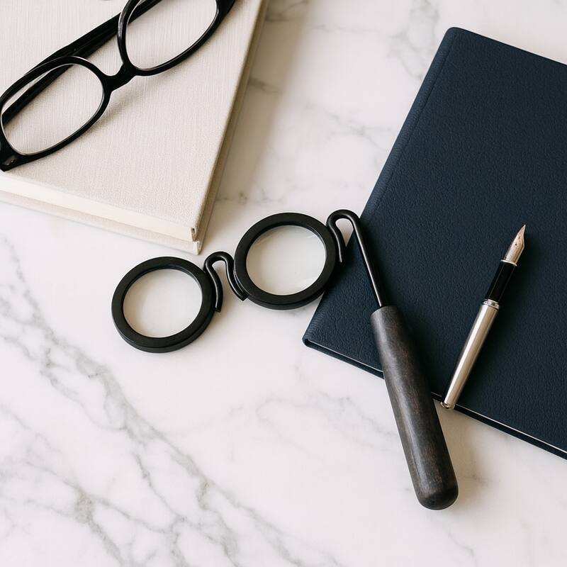 Eyeglass Magnifying Glass with Marble Handle Sculpture - 9" - Black - 7.0"