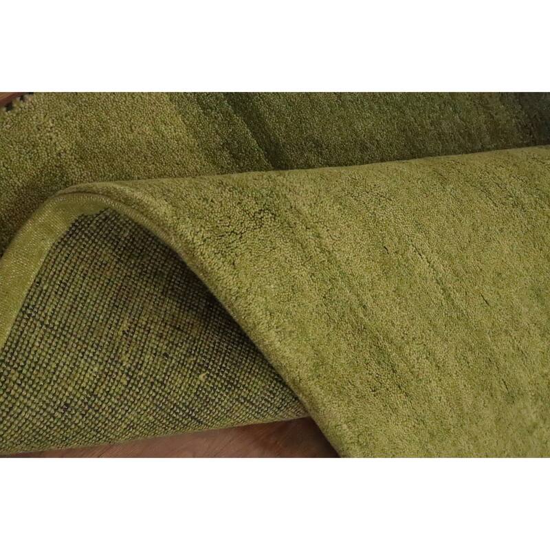 Hand Knotted Oriental 100% Wool Carpet Modern Stripe Green Gabbeh Area Rug - 6' 6'' X 4' 10''