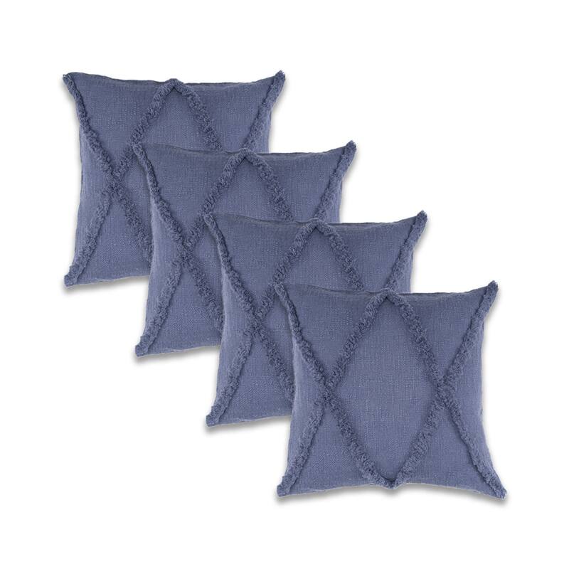 Handwoven Diamond Shag Square Throw Pillow Covers - 18" - Denim Blue - Set of 4