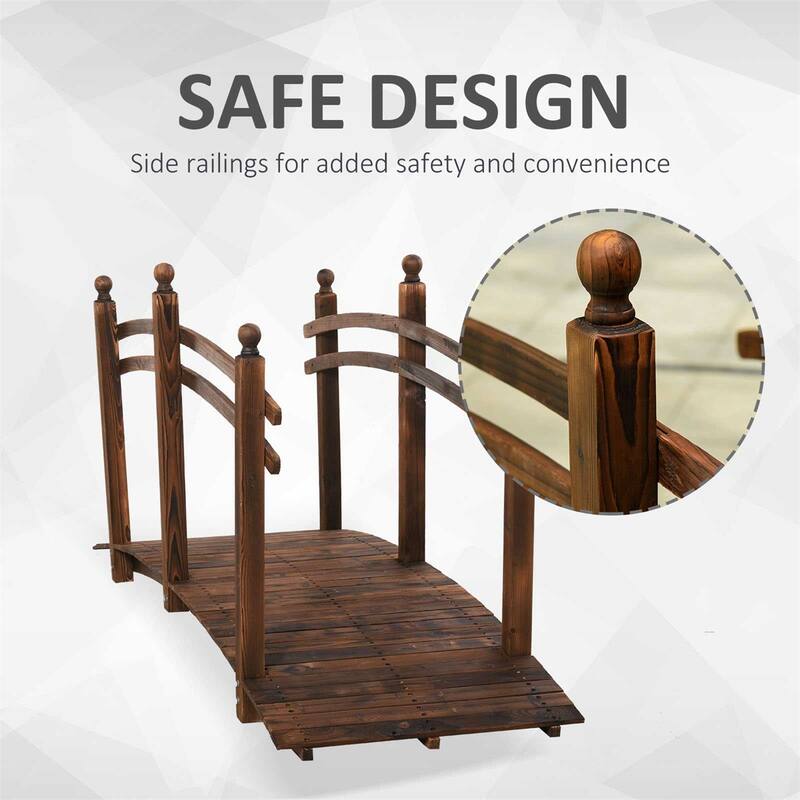 Outsunny 7.5' Fir Wood Garden Bridge Arc Walkway with Side Railings