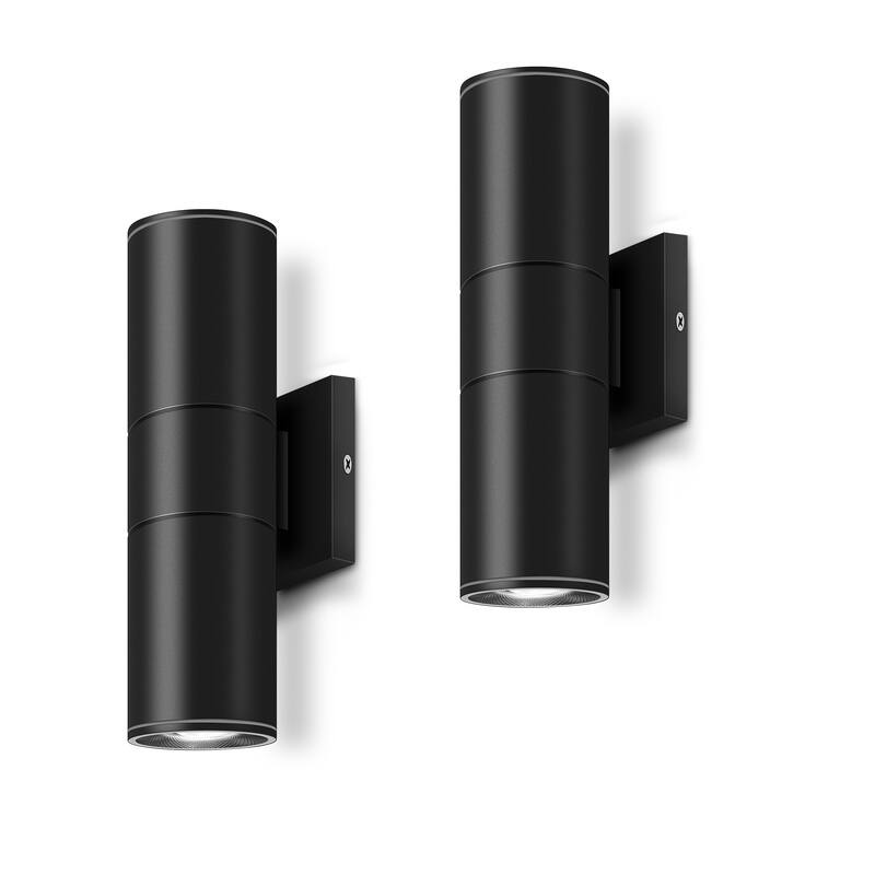 Dimmable LED Outdoor Wall Light, Cylinder Up Down Sconce with Triac Dimming, Aluminum Waterproof for Porch/Patio/Home Exterior - 2-Pack