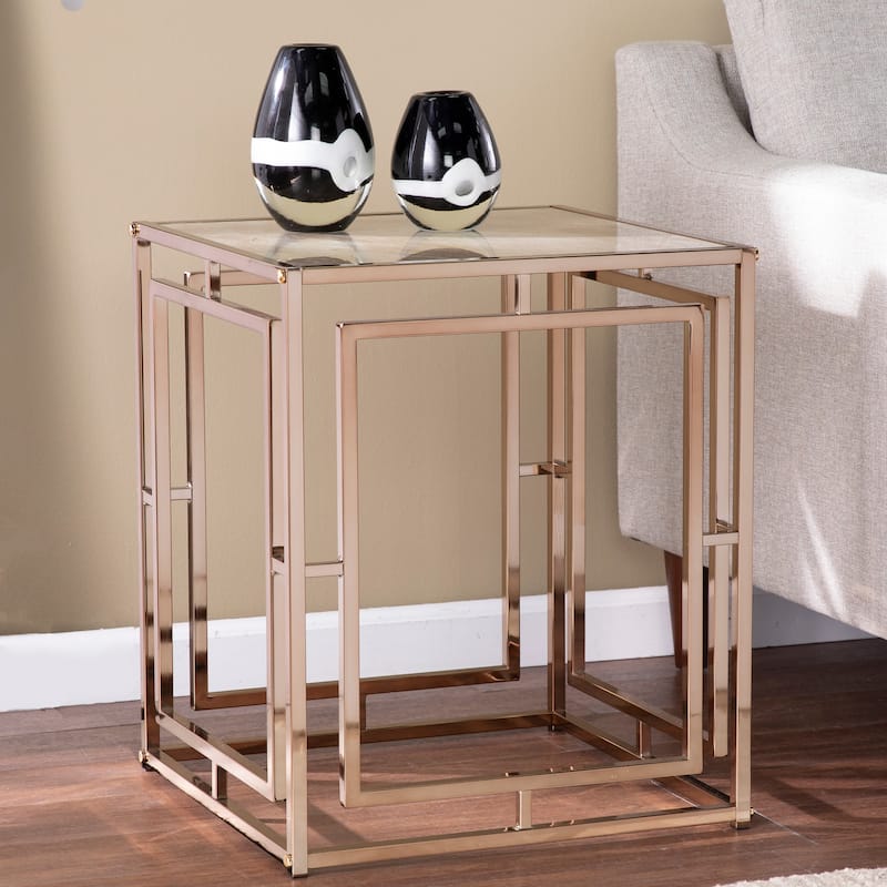 SEI Furniture Simons Transitional Faux Marble & Glass Top Side Table