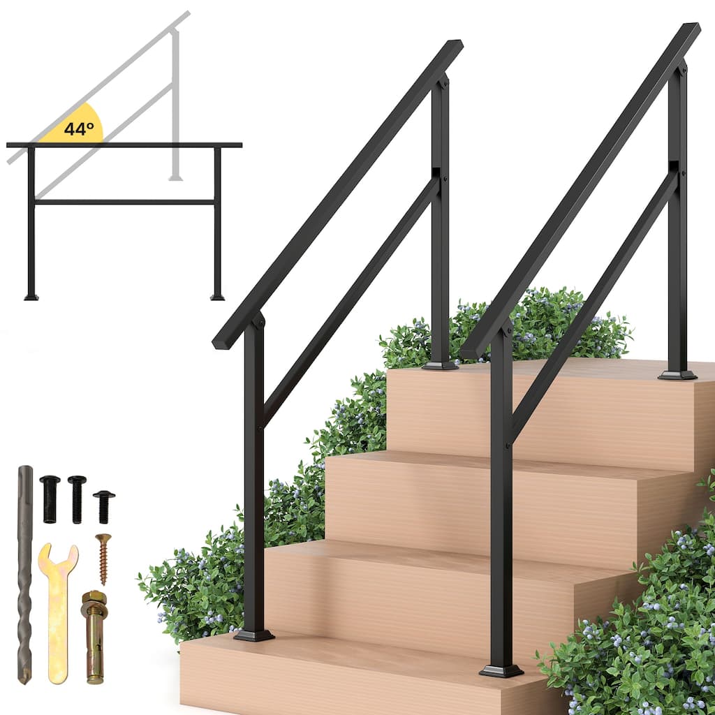 Gymax 2PCS Metal Handrail 0-4 Steps w/Flexible Angle Adjustment