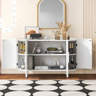 Curved Light Luxury Sideboard Buffet Cabinet with Adjustable Shelves for Living Room & Study Storage