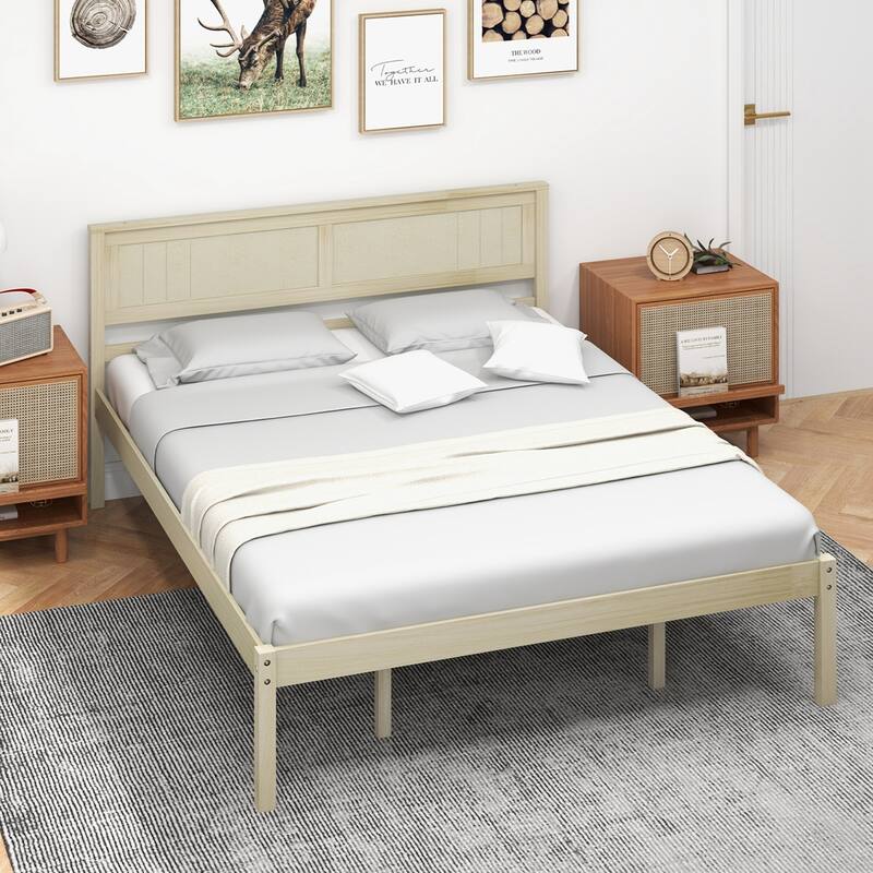 Costway Full/Queen/Twin Size Wooden Platform Bed Frame with Headboard