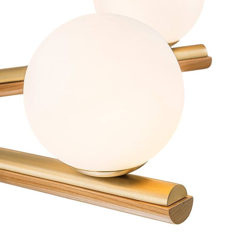 Mid-Century 6-Light Wood-trim Frosted Glass Linear Chandelier - 36.0 in