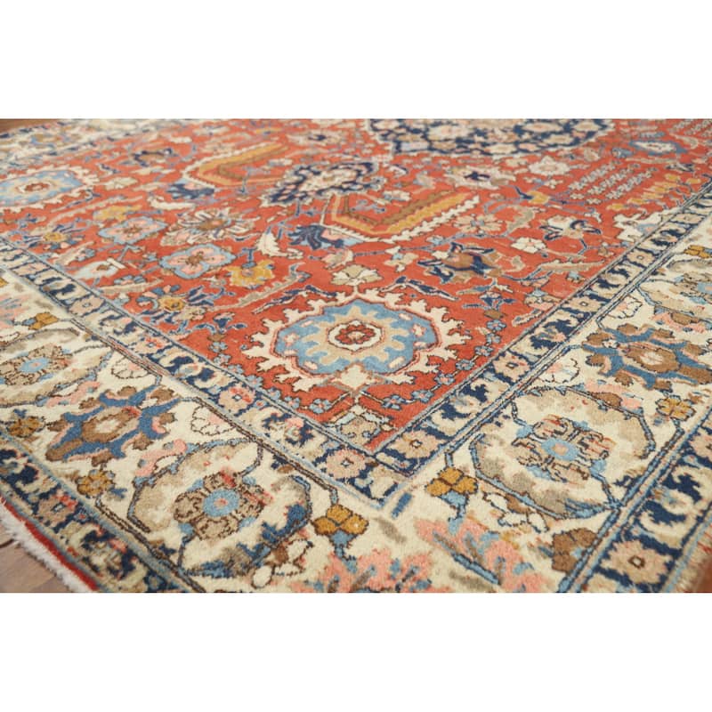 Vegetable Dye Tabriz Persian Vintage Rug Handmade Orange Wool Carpet - 6'10" x 10'5" - 6'10" x 10'5" - Orange