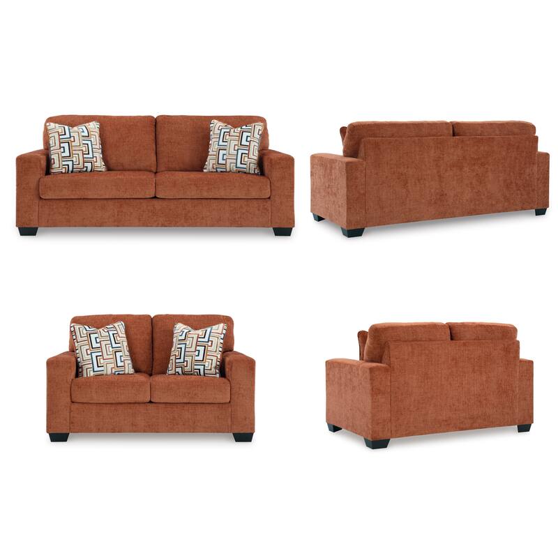 Roundhill Furniture Amoria 2-Piece Living Room Set with Four Accent Pillows, Rust Terra Chenille Upholstery