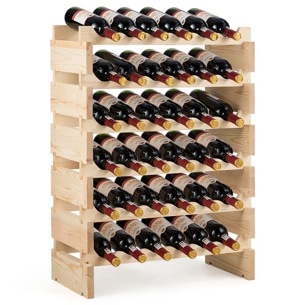 slide 7 of 6, 6 Tier Stackable Wooden Wine Rack Modular Wine Display Shelves Natural
