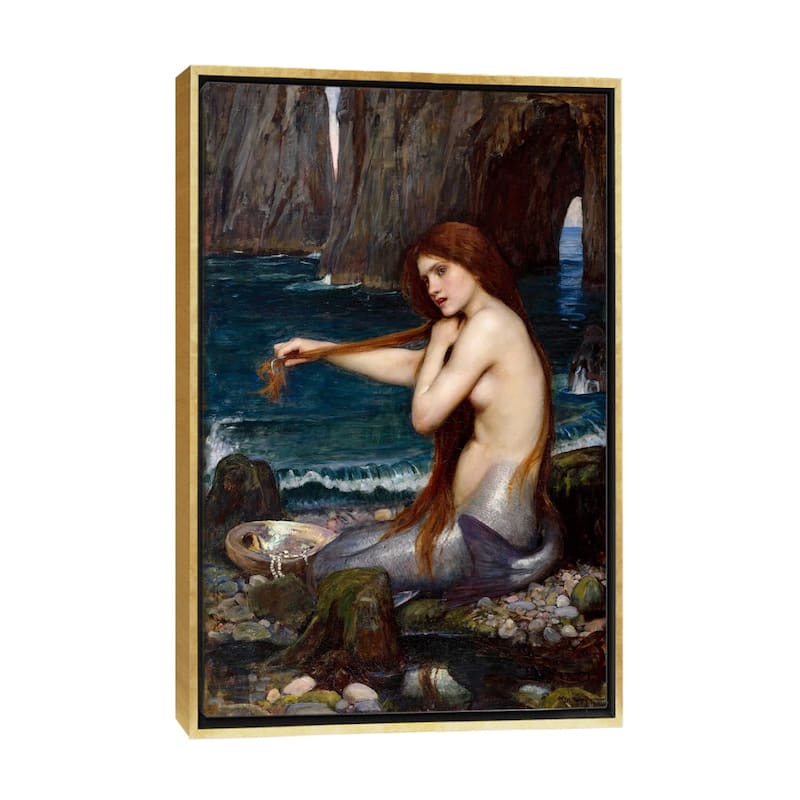 iCanvas "A Mermaid" by John William Waterhouse Framed Canvas Print - Gold - 40x26