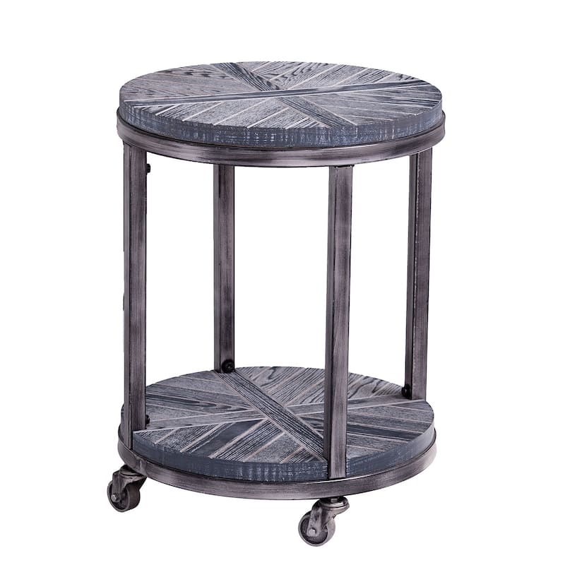 SEI Furniture Kenya Industrial Brown Wood Round Side Table with Shelf