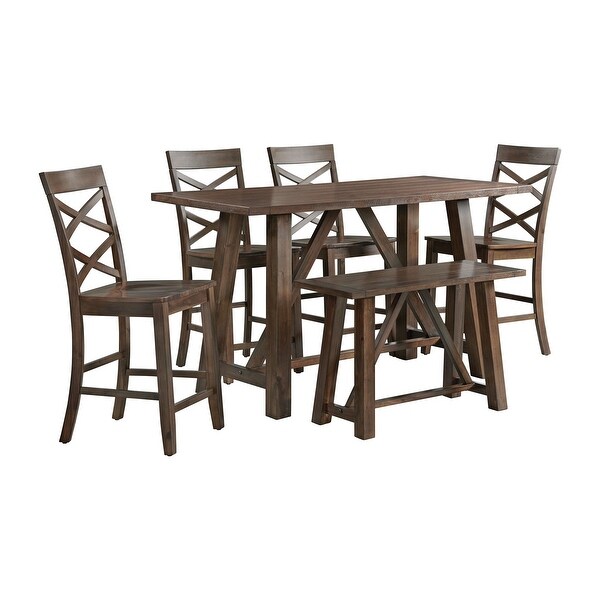 Picket House Furnishings Regan 6PC Counter Height Dining Set in Cherry Table 4 Side Chairs Bench Bed Bath Beyond 31724764