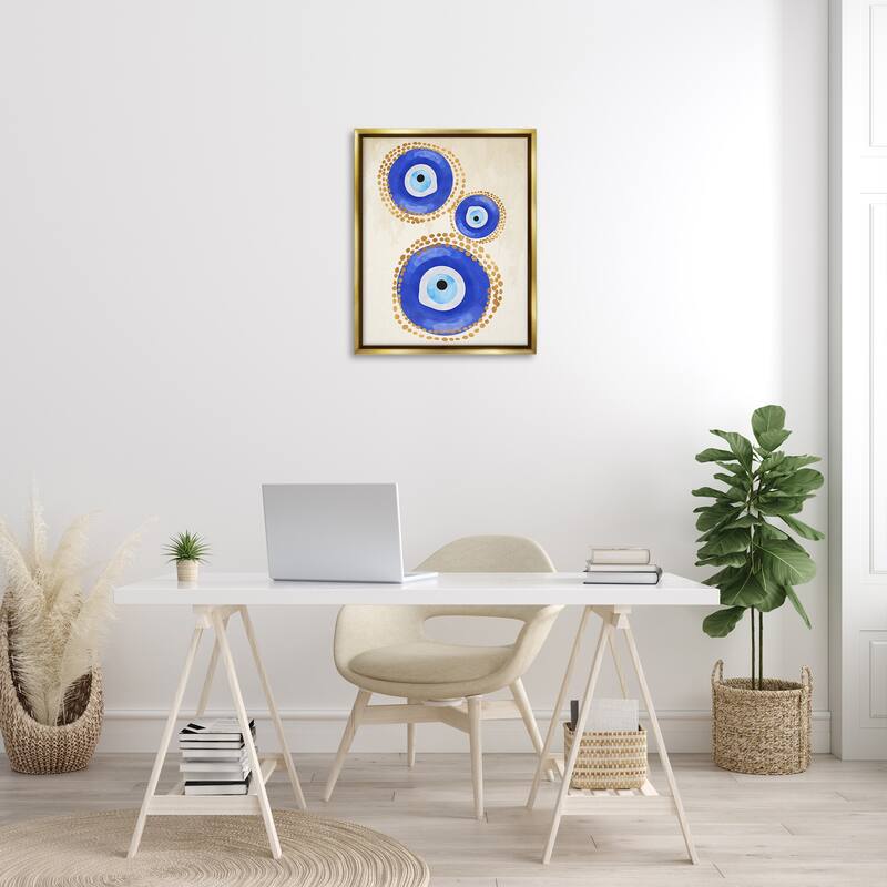 Stupell Round Blue Evil Eye Pattern Lustrous Dotted Detail Floater Frame, Design by Two Smart Blondes