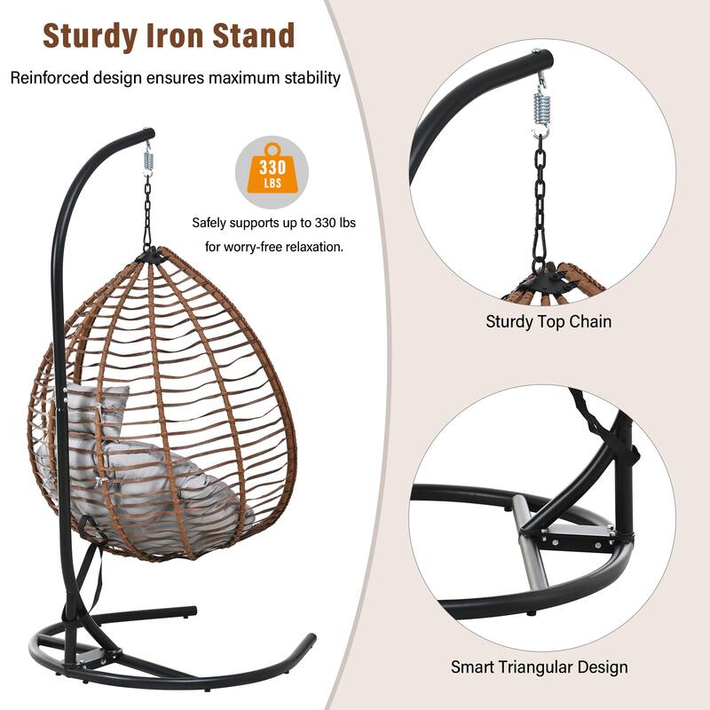 Hanging Hammock Chair with Stand, Rattan Design & Plush Cushion