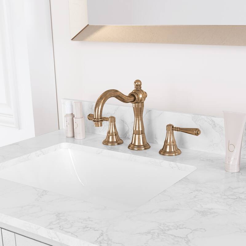 48" Bathroom Vanity with Sink, Marble Countertop Single Bathroom Vanity with 6 Drawers, White