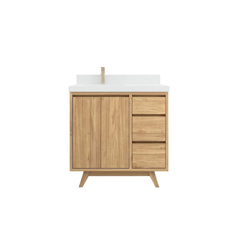 Willow Collections 36 in. W x 22 in. D Madison Teak Left Offset Sink Bathroom Vanity with Countertop