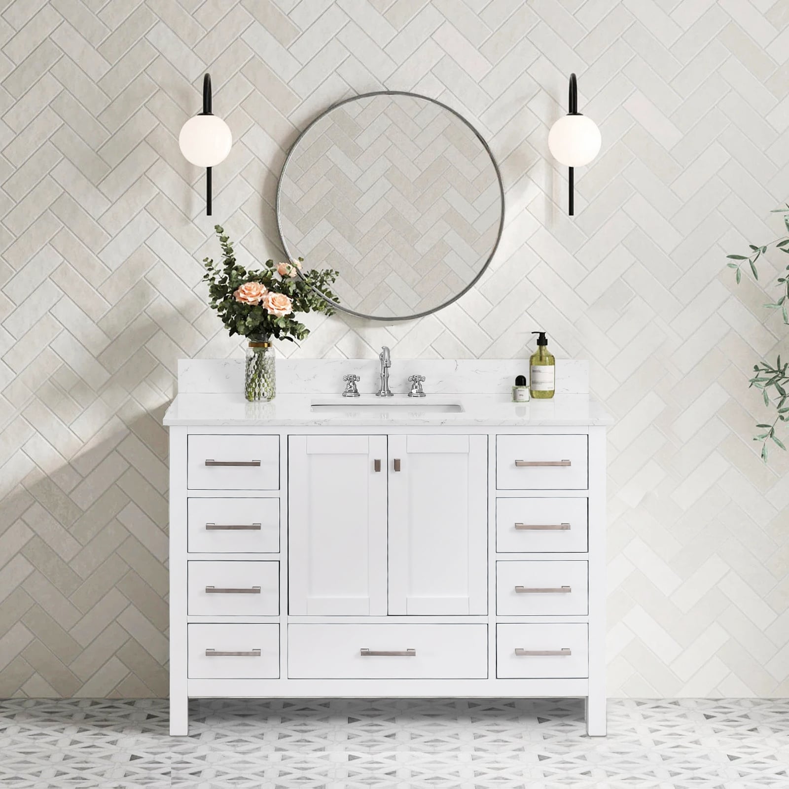 OpalithD 48 in. Bathroom Vanity with Sink, Wood Bath Cabinet with Top