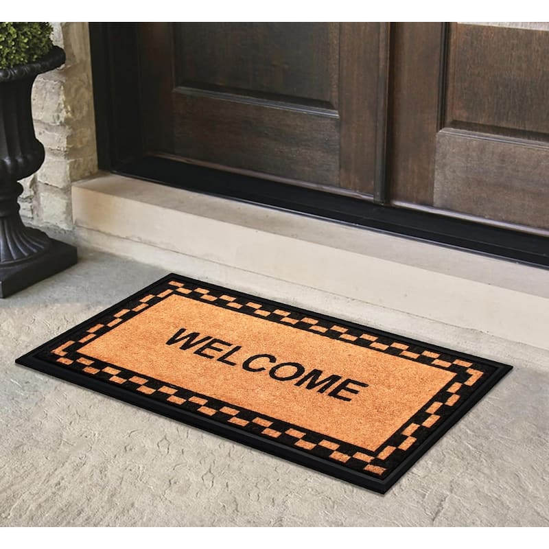 A1HC Rubber and Coir Welcome Heavy Duty Non-Slip Durable Doormat 24"X48", Black/Beige