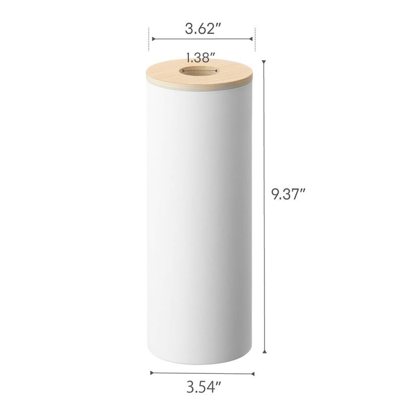Yamazaki Home Round Tissue Case, Steel and Wood, Large, Lid - L 3.62 x W 3.62 x H 9.37 inches