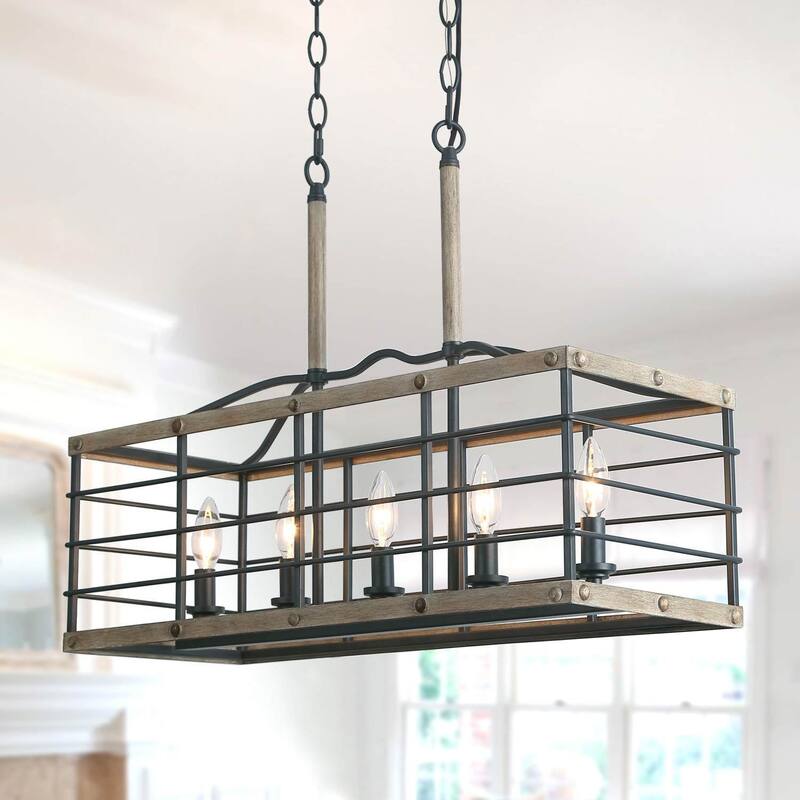 The Gray Barn 5-Light Chandelier Rectangle Island Light for Dining Room - L26" x W10.2" x H19.7"