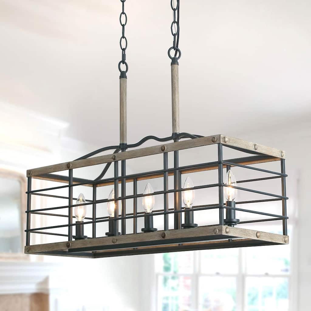 The Gray Barn 5-Light Chandelier Rectangle Island Light for Dining Room - L26" x W10.2" x H19.7"