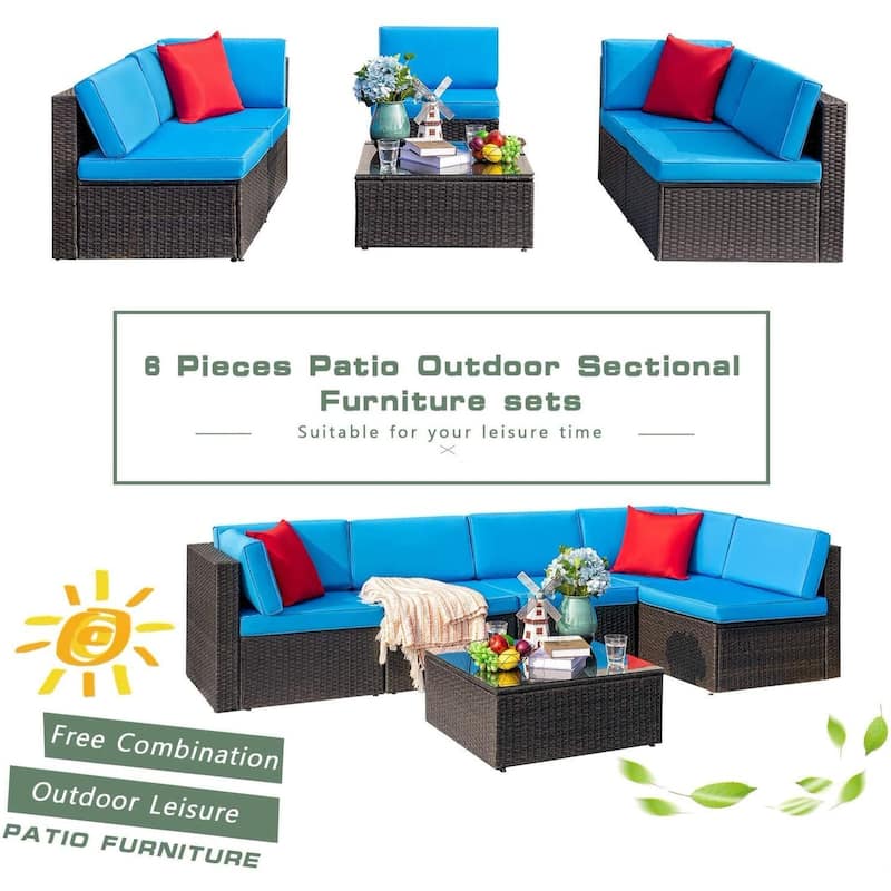 Homall 6 Pieces Patio Furniture Sets Outdoor Sectional Rattan Sofa Manual Weaving Wicker Patio Conversation Set