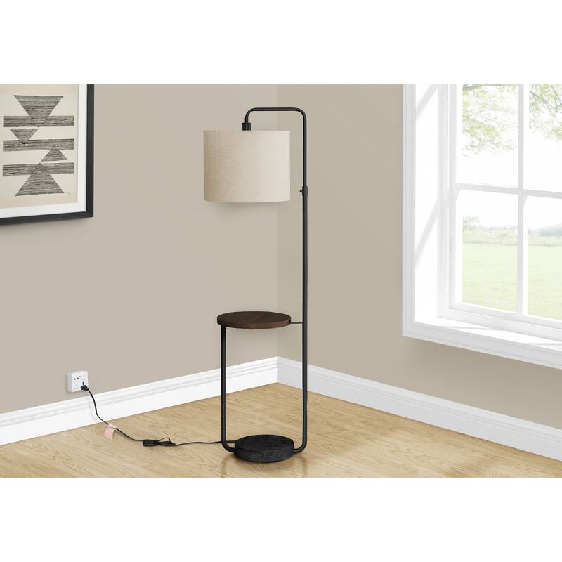 Lighting, 67"h, Floor Lamp, Usb Port Included, Black Metal, Ivory / Cream Shade, Contemporary