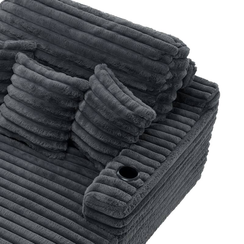 2 Set Flannel Upholstery Dual Cup Holde Chaise Lounge