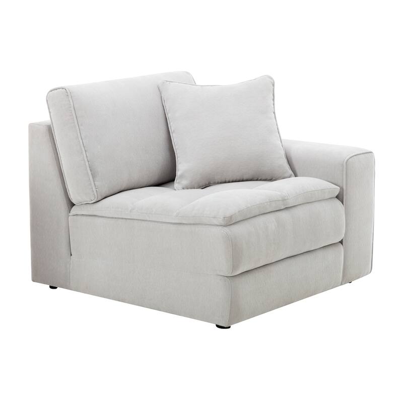 Roundhill Furniture Breton Contemporary Fabric Tufted Modular Sectional Sofa with Ottoman, Oyster