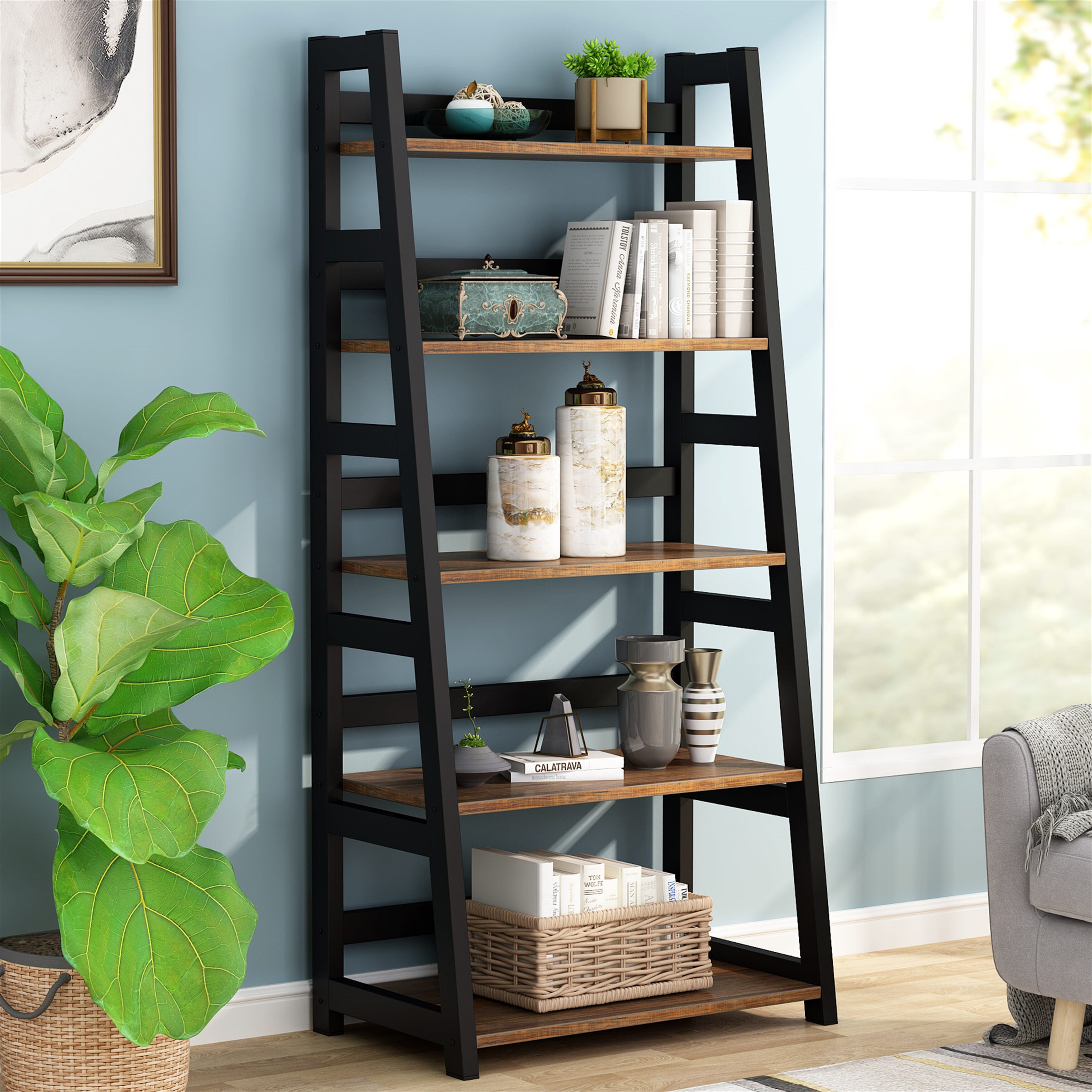 Tall black outlet ladder shelf